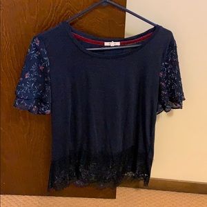 Maurice’s navy blue top with flower lace sleeves